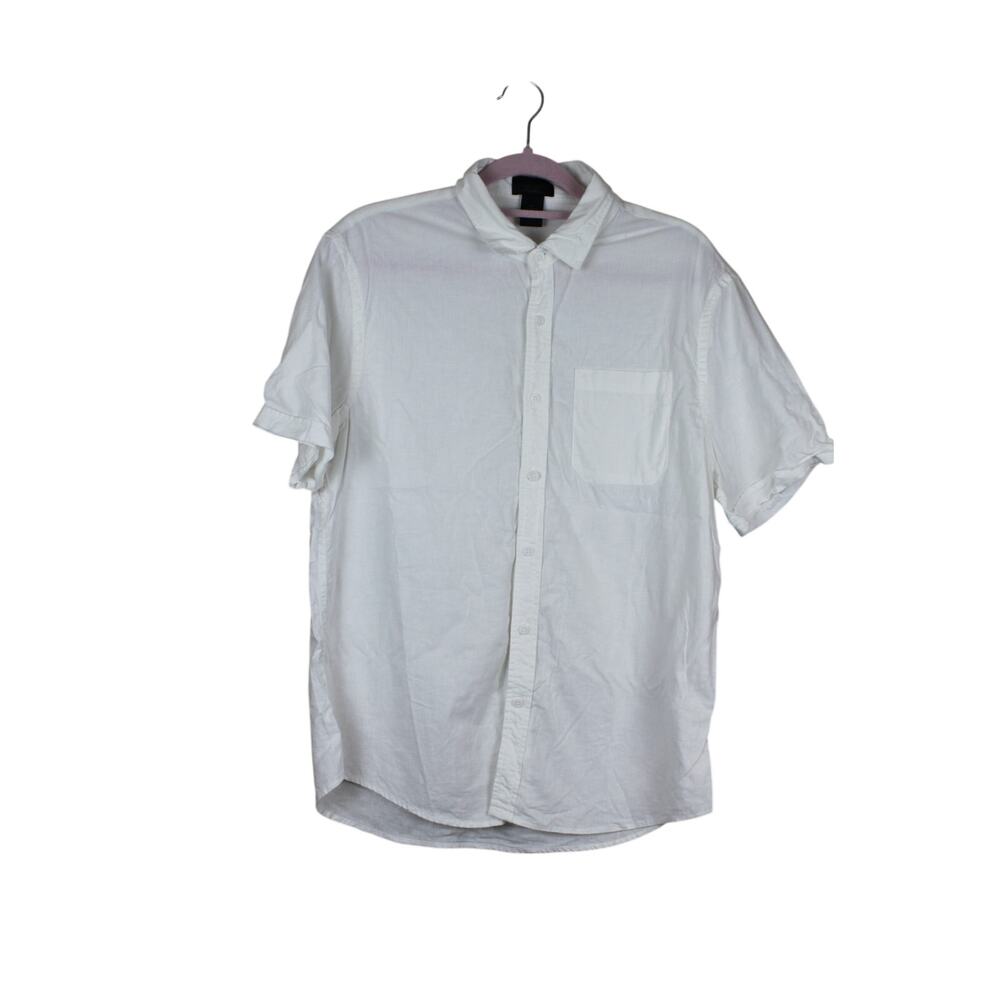 Magaschoni White Short Sleeve Button Up Linen Blend Shirt‎ Top Size M